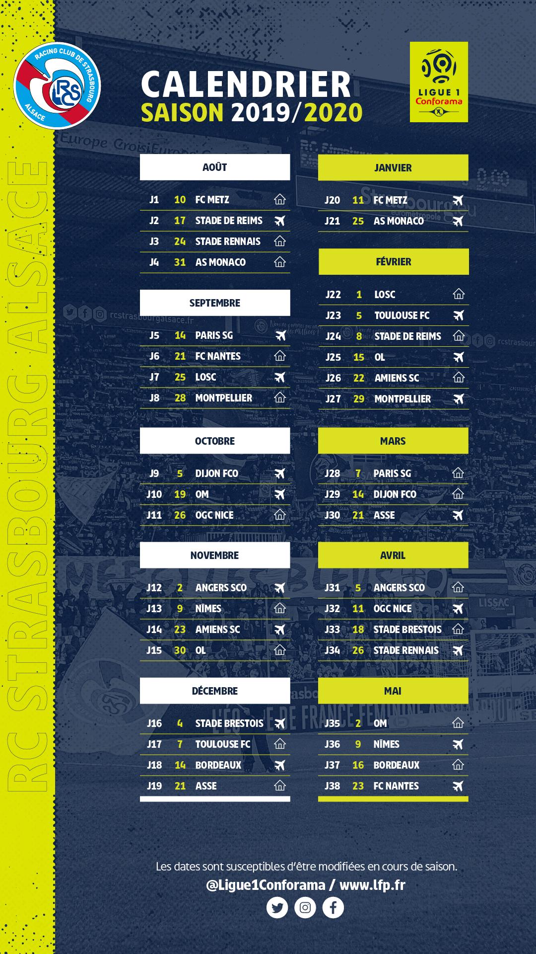 Calendrier Ligue 1 2019 Et 2022 Le calendrier de Ligue 1 Conforama 2019/2020 dévoilé ! | Racing 